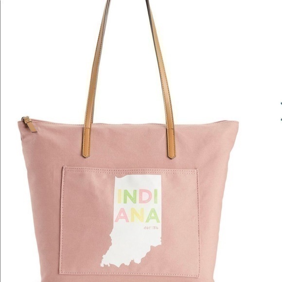 Sonoma Dark Pink Indiana State Canvas Pocket Tote Bag - Picture 1 of 10